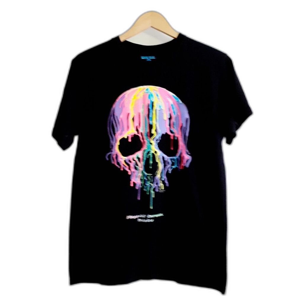 Mare Blue Colored Skull Playa del Carmen, Mexico Print  Medium Black T-Shirt